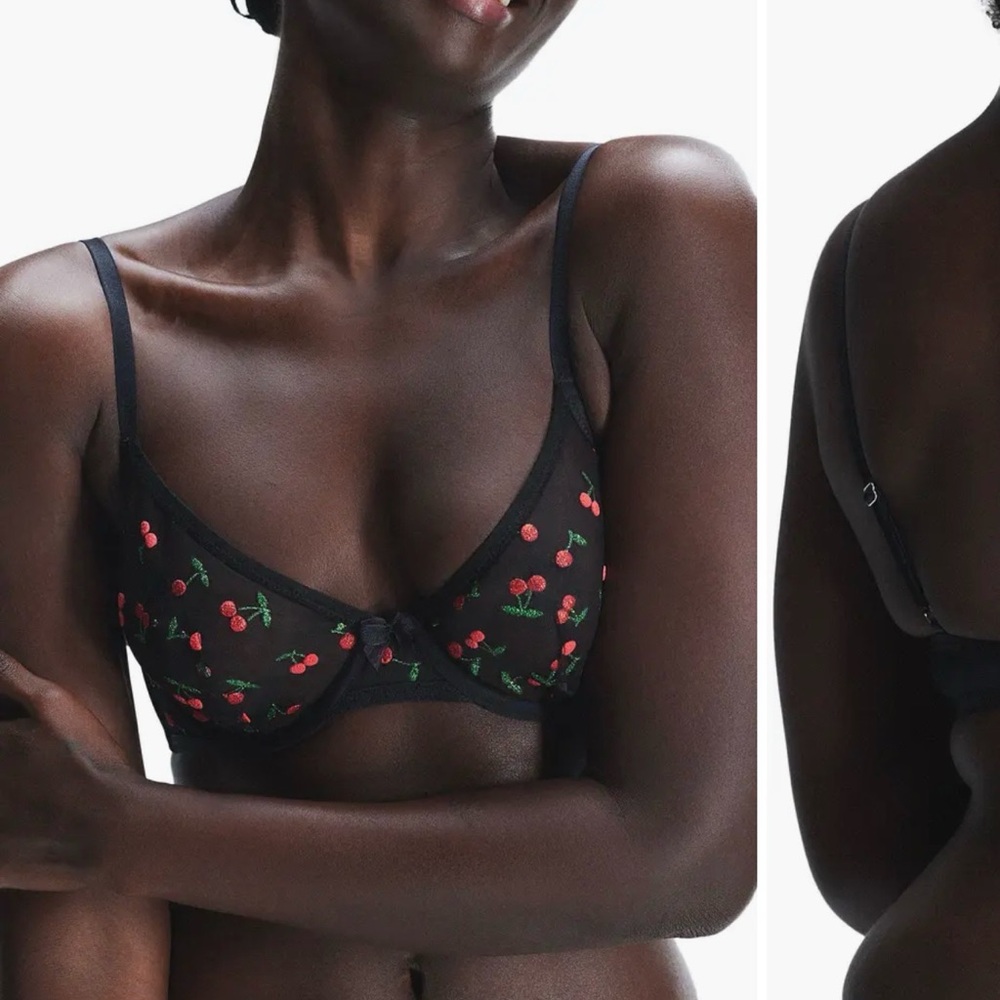 NWT Savage x Fenty Black Cherry Embroidered Underwire Bra